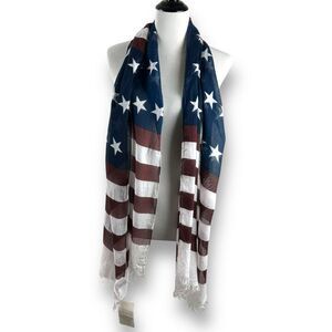 Bella Taylor 20x70 American Flag‎ Fringe Scarf Lightweight Flowy Patriotic New